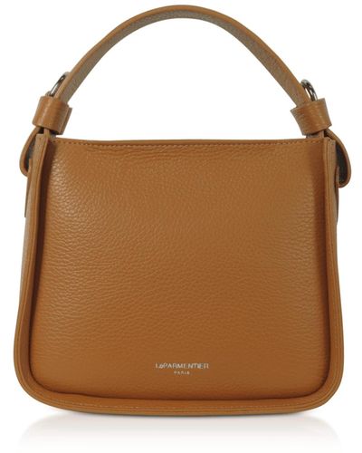 Le Parmentier Duplo Small Hammered Leather Top Handle Bag - Brown