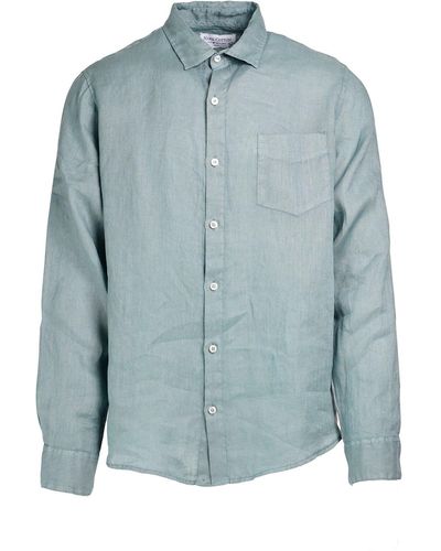 Haris Cotton Long Sleeved Front Pocket Linen Shirt-harbor Gray - Blue