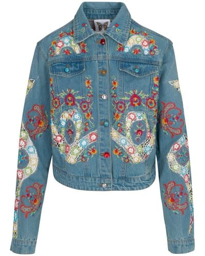 Meghan Fabulous Dixie Embroidered Denim Jacket - Blue