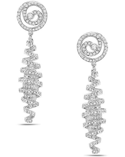 Artisan Solid White Gold Spiral Dangle Earrings Diamond Handmade Jewelry Gd