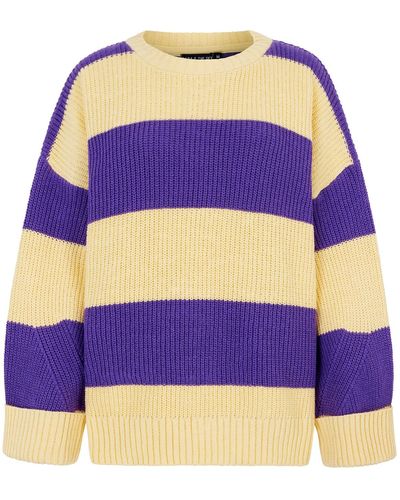 Cara & The Sky Rhiannon Recycled Cotton Chunky Stripe Sweater - Purple