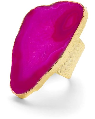 YAA YAA LONDON Ultra Mega Fuchsia Gemstone Gold Statement Ring - Purple