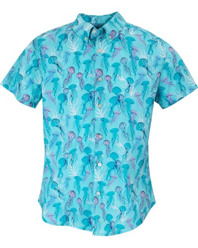 lords of harlech Tim Jellyfish Shirt In Lagoon - Blue