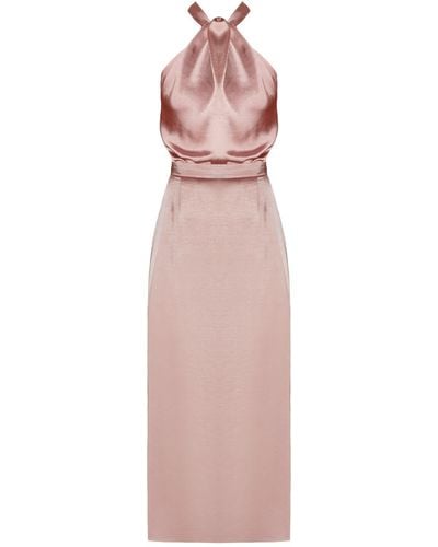 UNDRESS Paula Nude Satin Cocktail Midi Dress - Pink