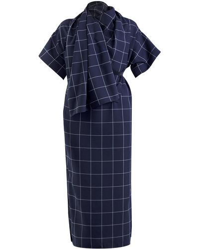 Meem Label Dexter Navy Large Grid Dress - Blue