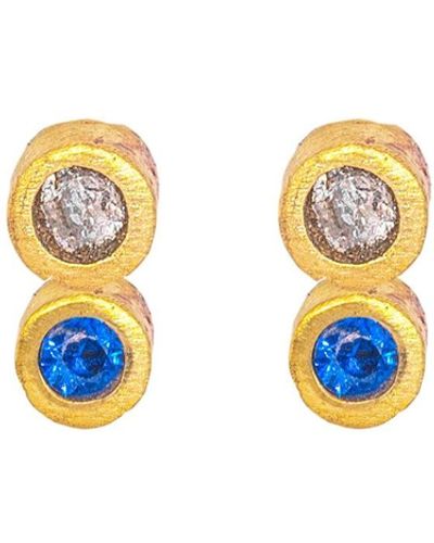 Lily Flo Jewellery Disco Dot Diamond And Sapphire Stud Earrings - Metallic