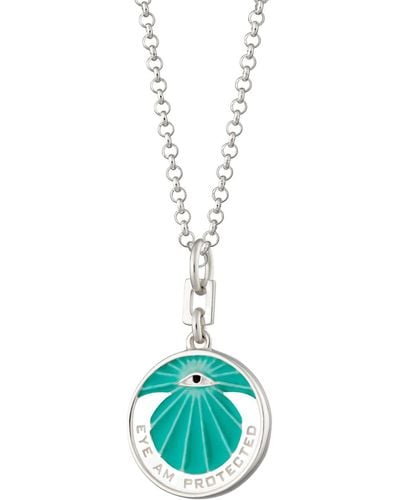 Lily Charmed Sterling Silver Eye Am Protected Turquoise Coin Necklace - Blue