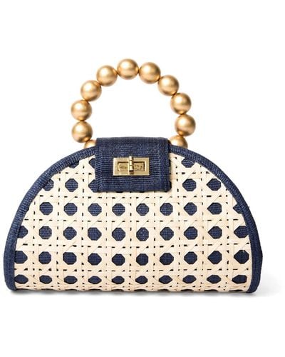 Soli & Sun The Bella Navy & Gold Rattan Woven Handbag - Blue