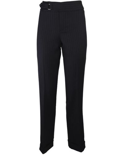 The Extreme Collection Pinstripe Crepe Classic Straight Trousers - Black