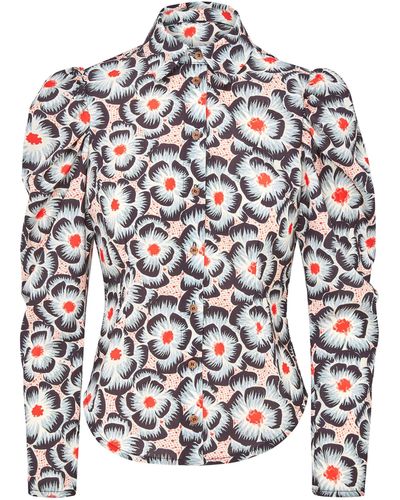 Loom London Clara Pleat Shoulder Black Flower Print Shirt - Multicolor