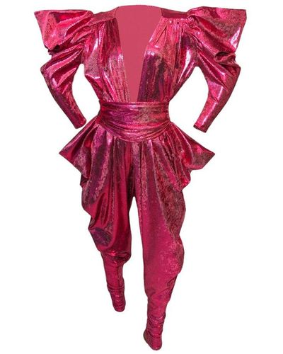 Julia Clancey Gloria Hot Pink Snakeskin Jumpsuit Set - Red