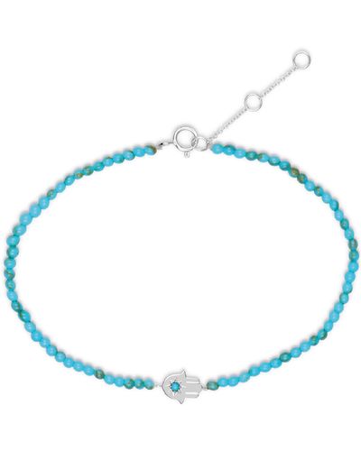 Zohreh V. Jewellery Hand Of Fatima Turquoise Beaded Bracelet Sterling Silver - Blue
