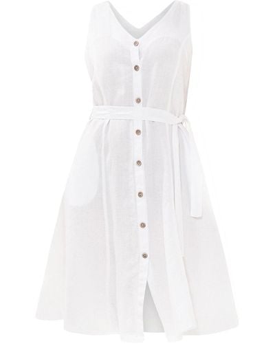 Haris Cotton Sleeveless Button Front Linen Cami Dress - White