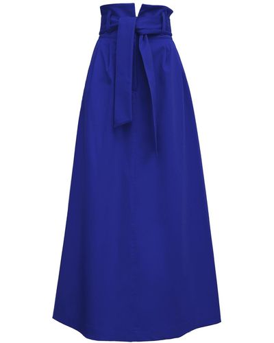 Julia Allert High Waist A-line Long Skirt With Belt - Blue