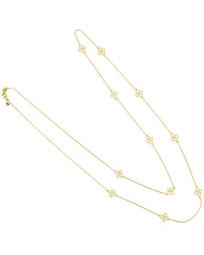 LÁTELITA London Flower Clover Long Chain White Quartz Necklace Gold