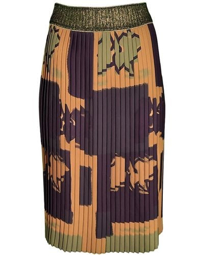 Lalipop Design Pleated Skirt With Sparkly Gold Waistb& & Digital Print - Yellow