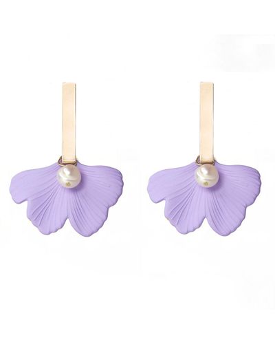 Soli & Sun The Daphne Gold Bar & Lilac Ginkgo Statement Earrings - Purple