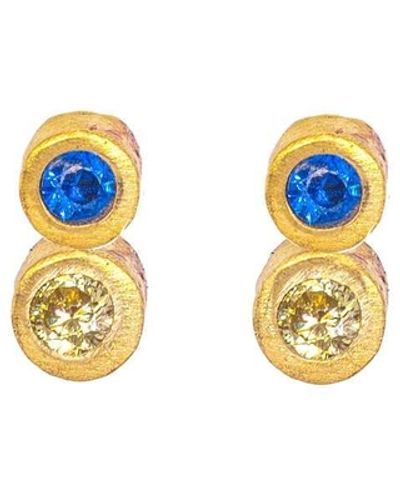 Lily Flo Jewellery Disco Dot Yellow And Blue Sapphire Stud Earrings - Metallic