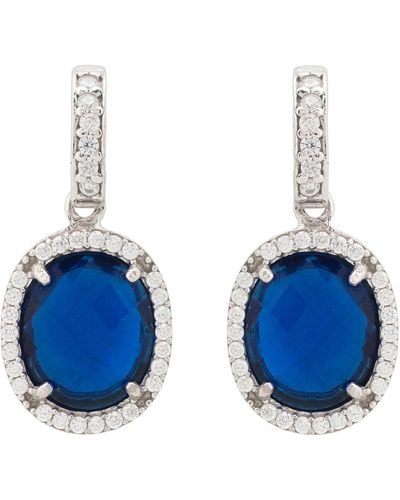 LÁTELITA London Beatrice Oval Gemstone Drop Earrings Silver Sapphire Hydro - Blue