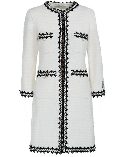 The Extreme Collection Long White Tweed Jacket With Patch Pockets Trimmings Chantal