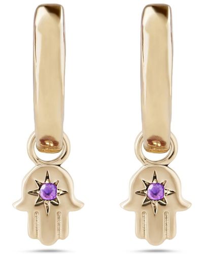 Zohreh V. Jewellery Hand Of Fatima Amethyst Hoop Earrings 9k Gold - Metallic
