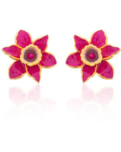 Milou Jewelry Raspberry Pink Daffodil Flower Earrings