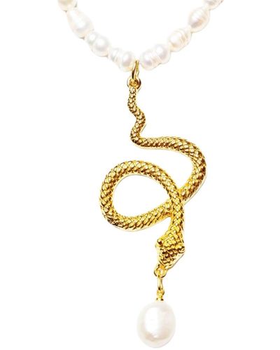 EUNOIA Jewels Desert Storm Serpent Snake Gold Pearl Necklace - Metallic