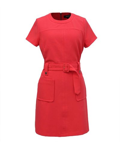 Smart and Joy Patch Pockets Short Dress - Red