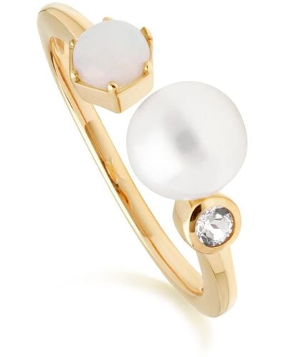 Gemondo Topaz, Opal & Pearl Open Ring In Yellow Gold Plated Silver - White