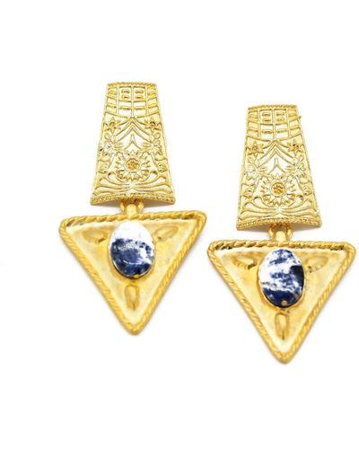 ADIBA Gold Plated Blue Jade Goddess Handmade Earring - Metallic