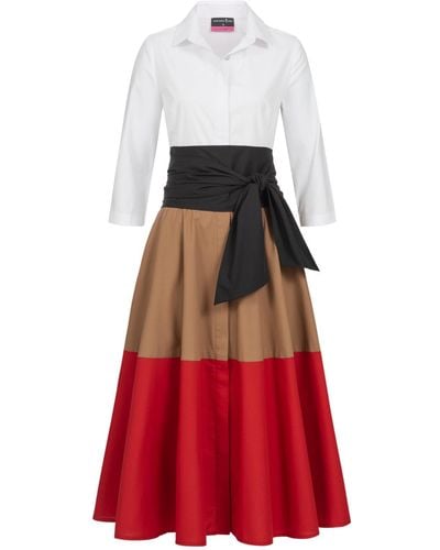 Marianna Déri Shirtdress With Tie Belt Color Blocking Caramel-red