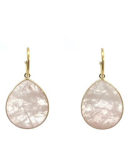 Gosia Orlowska New Heavenly Beauty Mini Oval Drop Earrings / Rose Quartz - Metallic