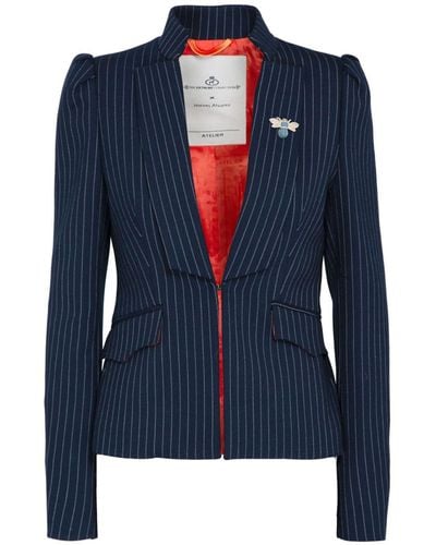 The Extreme Collection Navy Pinstripe Premium Crepe Single Breasted Blazer Rue Cambon - Blue