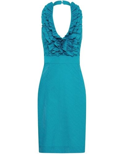 Deer You Betsy Beauty Frill Neck Halter Dress In Teal - Blue