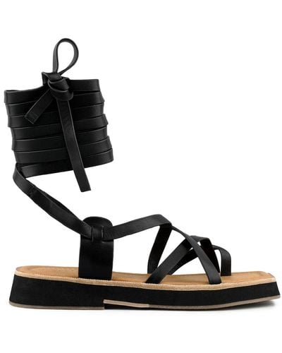 Rag & Co Bledel Lace Up Square Toe Gladiator Sandals - Black