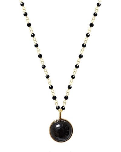 Mirabelle Onyx Rosary With Onyx Ball Pendant - Metallic