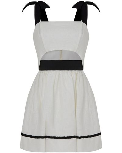 Nocturne Ecru Flowy Mini Dress - White