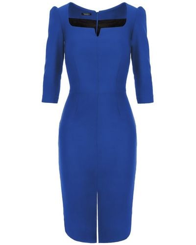AVENUE No.29 Rounded Neckline Midi Dress With Front Slit - Blue