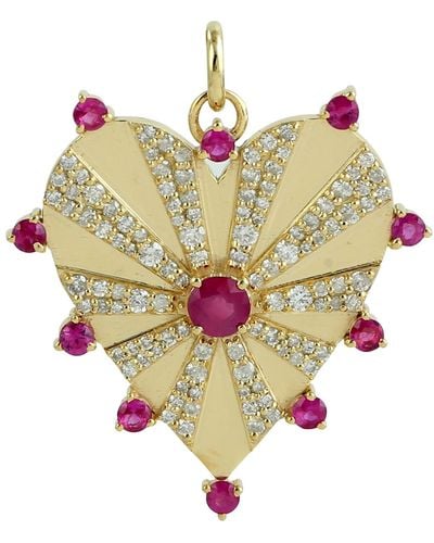 Artisan Natural Ruby & Diamond In 14k Yellow Gold Heart Pendant