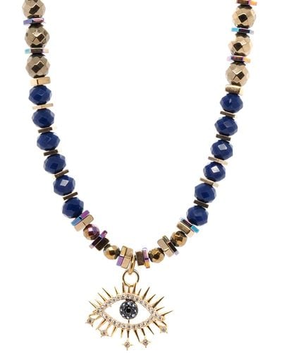 Ebru Jewelry Blue Evil Eye Necklace - Metallic