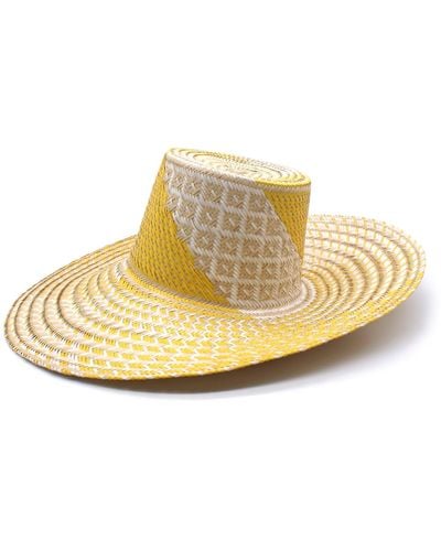 Washein Ibiza Yellow Wide Brim Straw Hat - Metallic