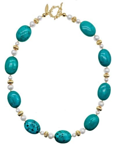 Farra Oval Turquoise & Freshwater Pearls Statement Necklace - Blue