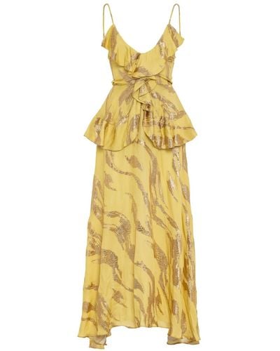 Fickle Hearts Kiara Maxi Yellow Gold Silk Summer Dress