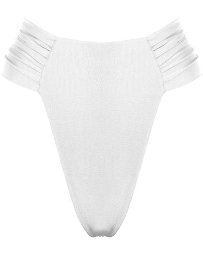 ANTONINIAS Clam High Waisted Side Draped Bikini Bottom In - White