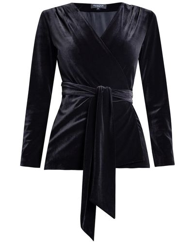 Rumour London Evelyn Velvet Wrap Jacket With Self-tie Sash In - Black