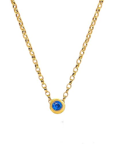 Lily Flo Jewellery Disco Dot Blue Sapphire Solitaire Necklace - Metallic