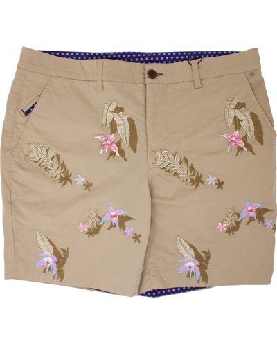 lords of harlech Edward Flower Embroidery Short - Natural