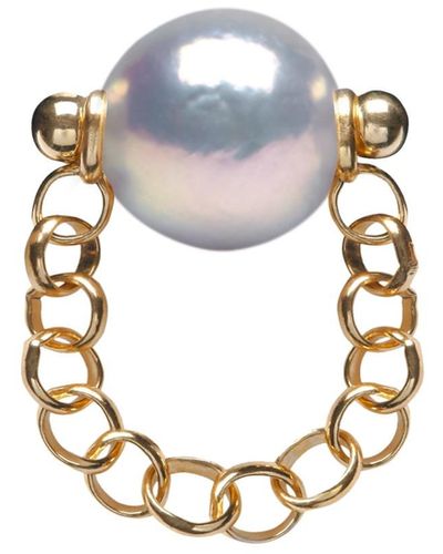 Ora Pearls Auria Grey Pearl Chain Ring - Metallic