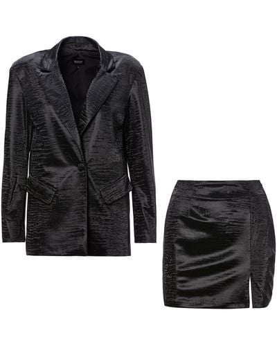 BLUZAT Printed Leather Suit With Regular Blazer And Mini Skirt - Black