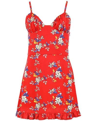 blonde gone rogue Flower Power Mini Dress, Upcycled Viscose, In Flower Print - Red